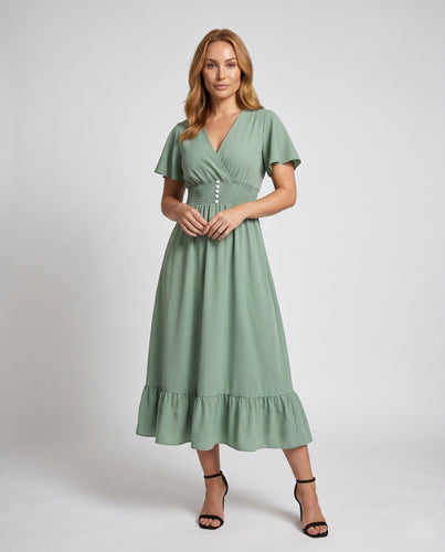Damen Maxikleid mit fließendem Schnitt und gefälteltem Saum