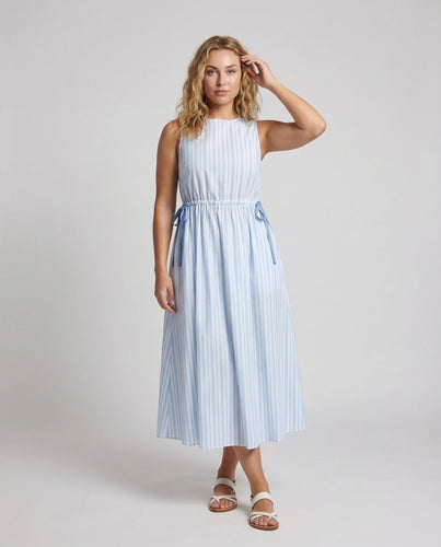 Damen Leinenoptik Midikleid mit Raffbund
