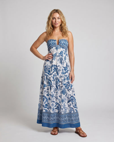 Damen Strapless Maxikleid mit Blumenmuster