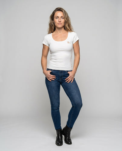Damen figurbetontes T-Shirt mit elegantem Applikationsdetail
