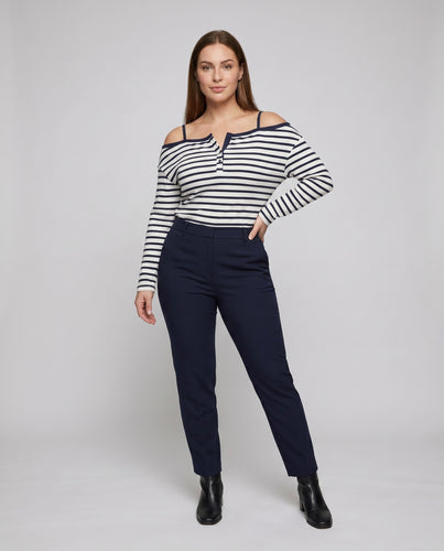 Damen lässiges Off-Shoulder Langarmshirt mit Streifen