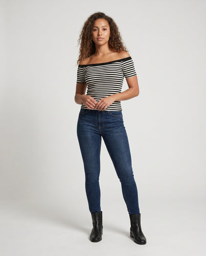 Damen Off-Shoulder Streifen T-Shirt
