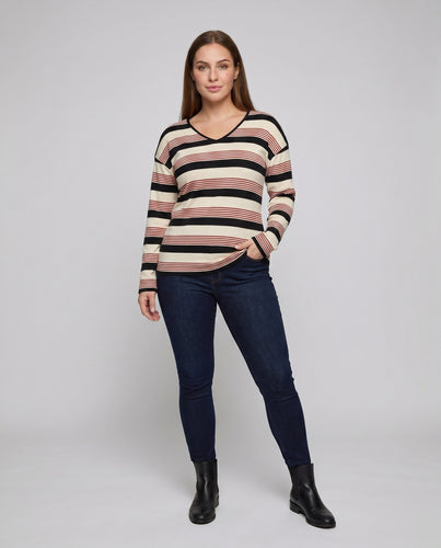 Damen Oversized Strickpullover mit modischem Streifenmuster und lässigem Schnitt