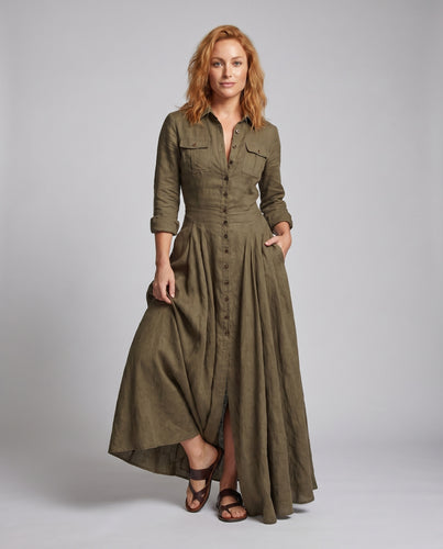 Damen Elegantes Langarmhemdkleid mit taillierter Silhouette und Knopfleiste EB