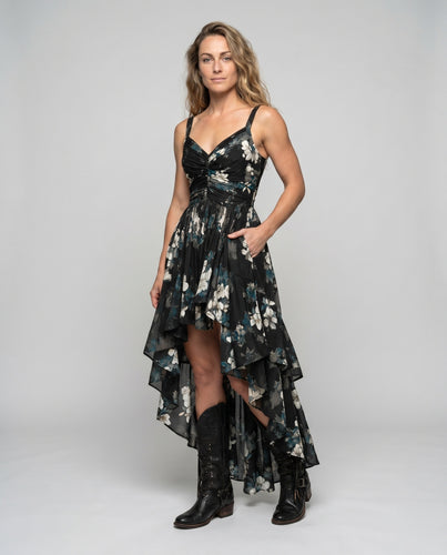 Damen Elegantes und verspieltes asymmetrisches Kleid mit floralem Design R&B