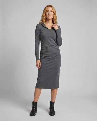 Damen figurbetontes Langarmkleid mit schickem V-Ausschnitt und seitlichem Schlitz