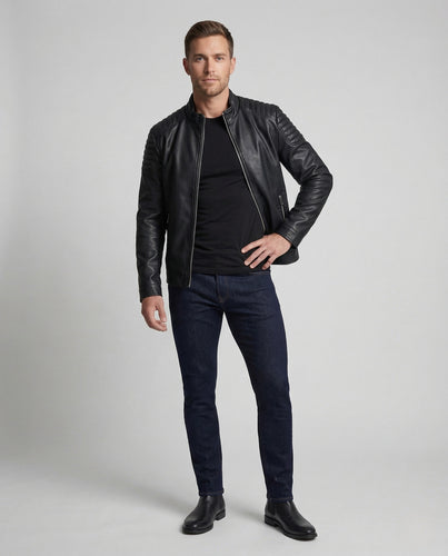 Herren Schmale Biker Lederjacke