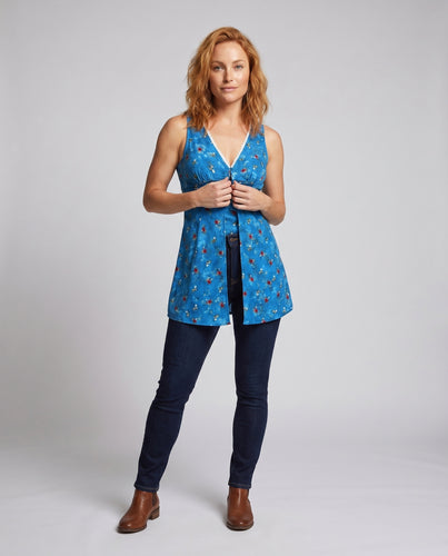 Damen Freizeit-Top mit floralem Muster und V-Ausschnitt