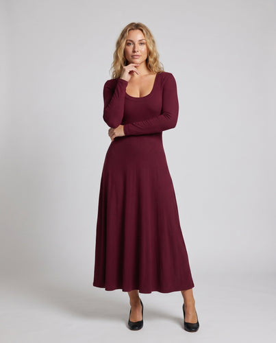 Damen Elegantes figurbetontes Langarmkleid mit tiefem Rundhals