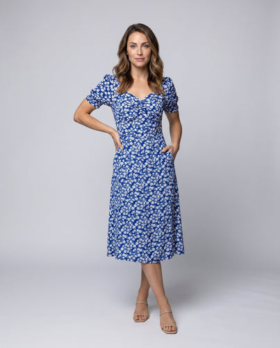 Damen Midi-Kleid mit floralem Muster und seitlichem Schlitz