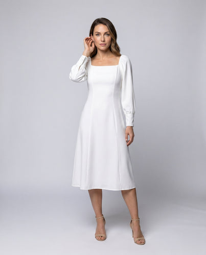 Damen Midi-Kleid mit Puffärmeln und quadratischem Ausschnitt