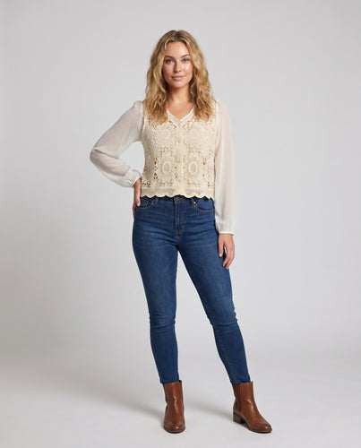 Damen Chiffonbluse mit floralen Häkelmotiven EB