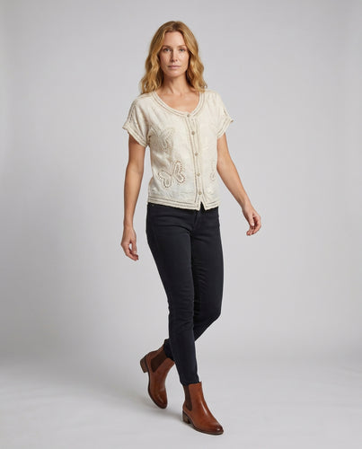 Damen elegante Häkelbluse mit floralem Muster EB