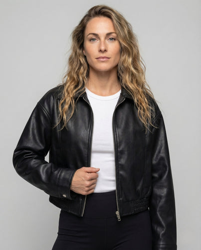 Damen Boxy Blouson Lederoptik