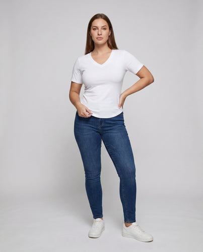 Damen nan V-Ausschnitt T-Shirt aus formstabiler Baumwollmischung mit Stretch-Anteil EB