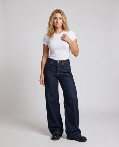 Damen nan hochgeschnittene weite Denim-Palazzohose mit extra weitem Bein EB