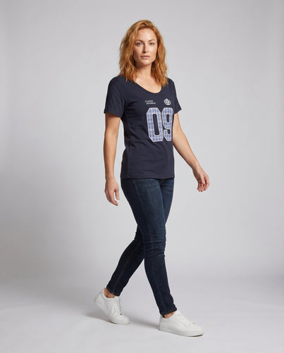 Damen nan weites Baumwollshirt mit karierter Applikation und Rundhalsausschnitt EB