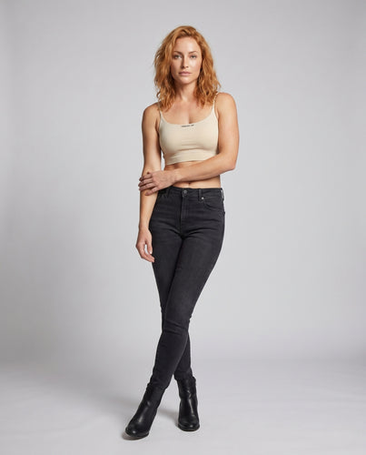 Damen nan schmal geschnittenes Crop-Top mit formendem Unterbund und feiner Rippstruktur EB