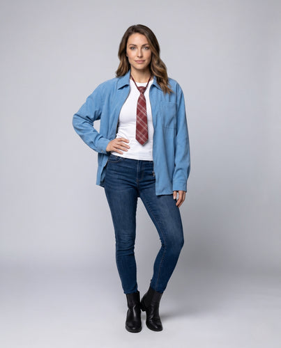 Damen nan weite Hemdjacke mit Frontreißverschluss, Brusttasche und lockerem Oversize-Schnitt EB
