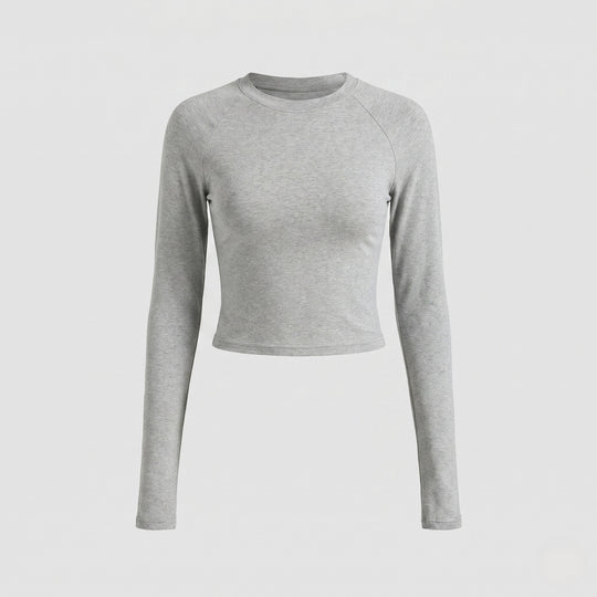 Damen nan enganliegendes kurzgeschnittenes Langarmshirt mit Raglannähten und Daumenlöchern EB