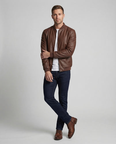 Herren Lederoptik City Blouson mit Rippkragen