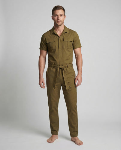 Herren Utility Overall kurzarm mit Reißverschluss & Kordelzug