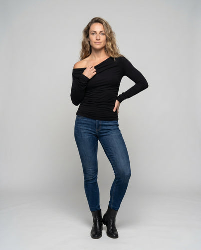 Damen nan asymmetrisches Langarmtop mit Drehknoten und seitlicher Raffung EB