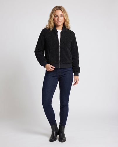Damen nan Bouclé-Teddyjacke mit Stehkragen und Reißverschluss EB
