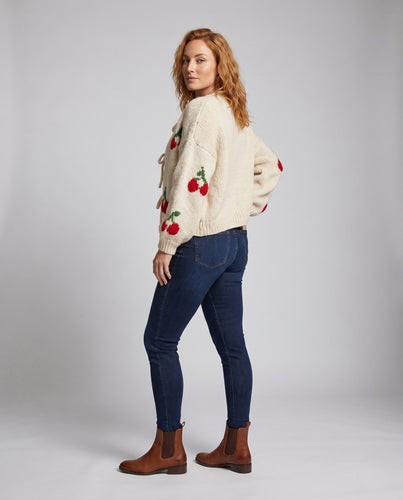 Damen Strickjacke mit fröhlichem Kirschdesign EB