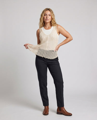 Damen Fransen-Crop-Top mit bunten Häkelmustern EB