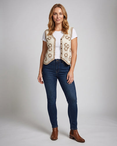 Damen Strickweste mit Blütenmuster EB