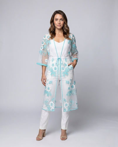 Damen Transparente Kaftan mit kunstvollen Blumenstickereien EB