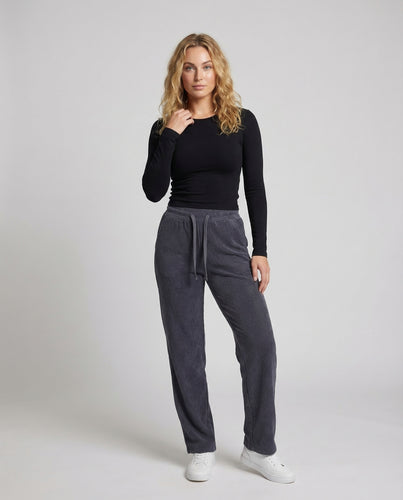 Damen Thermo Cordhose Hochgeschnitten mit Elastischem Bund und Weitem Bein