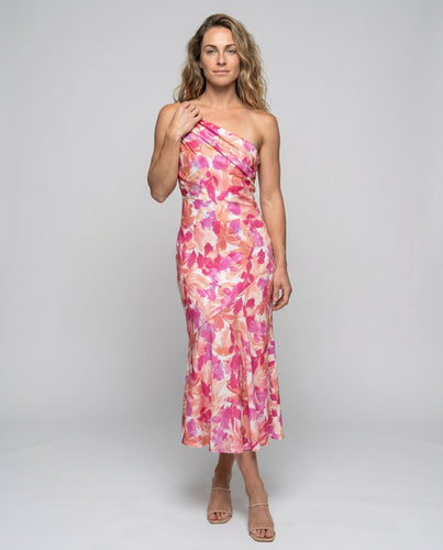 Damen Elegantes Satin-Maxikleid mit floralem Muster EB