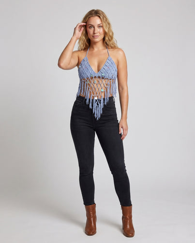 Damen Häkel-Bikini-Oberteil mit fransenverziertem Design EB