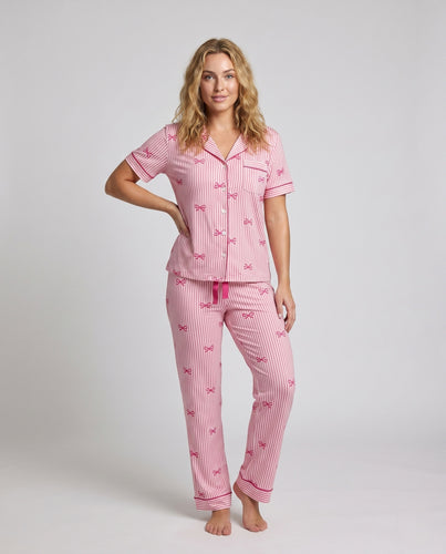Damen Pyjama-Set im maritimen Streifenlook mit fruchtigen Applikationen EB