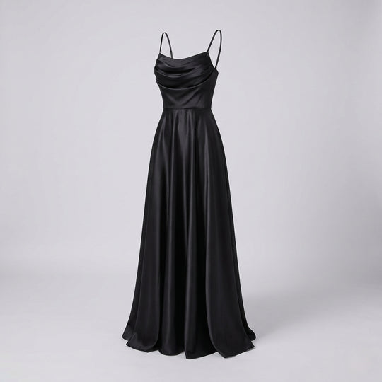 Damen Maxikleid mit elegantem Schlitz und fließendem Satinmaterial EB