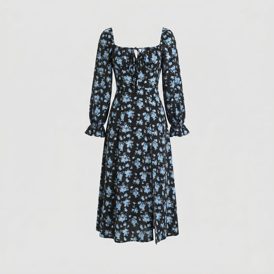 Damen Maxikleid mit tailliertem Schnitt und floralen Rüschendetails EB