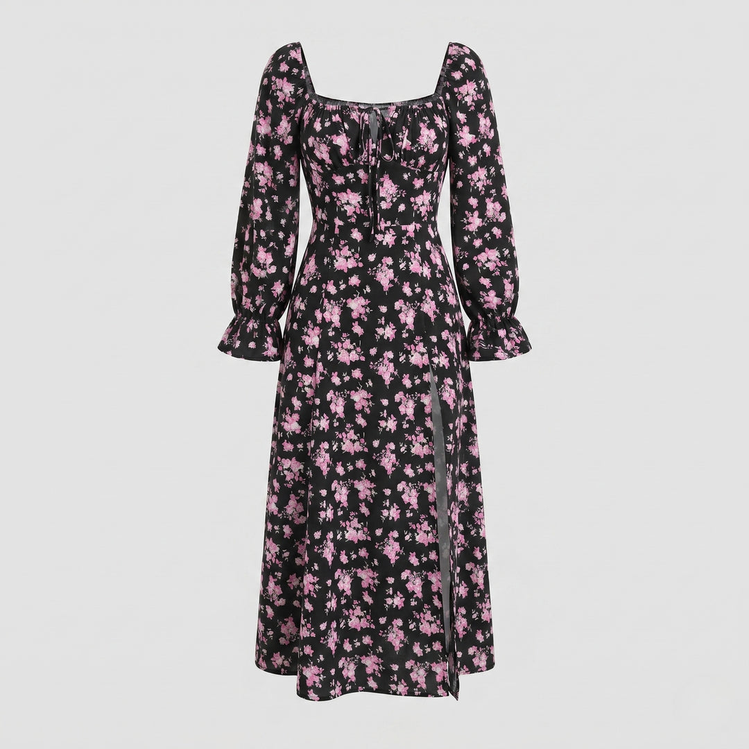 Damen Maxikleid mit tailliertem Schnitt und floralen Rüschendetails EB
