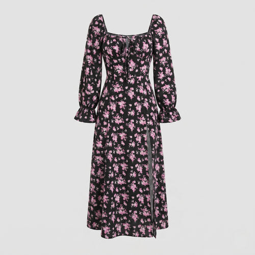Damen Maxikleid mit tailliertem Schnitt und floralen Rüschendetails EB