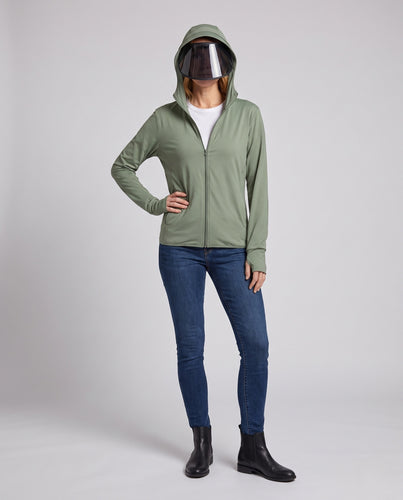 Damen Sportliche Kapuzenjacke mit integriertem UV-Schutz und Gesichtsschutz EB