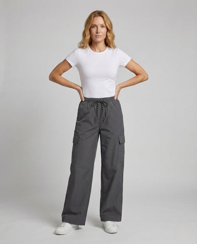 Damen Cargo Hose High Waist mit Elastischem Bund