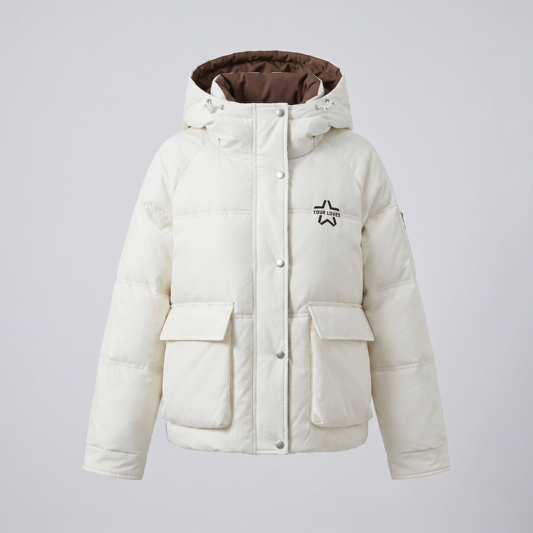 Damen nan Boxy-Pufferjacke mit verdeckter Zweiweges-Front, kontrastierter Innenblende und funktionalen Klappentaschen EB