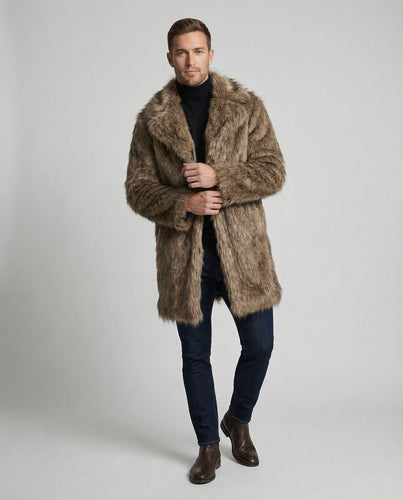 Herren Kunstfell-Kurzmantel mit elegantem Revers EB