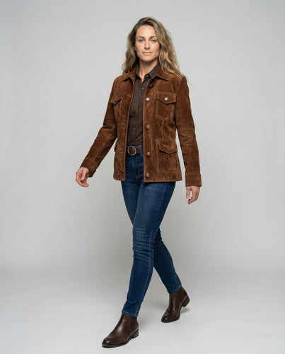EB | Rustikale Braune Jacke in Veloursoptik