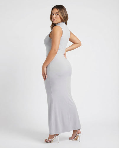 Damen Strick Maxikleid Stehkragen