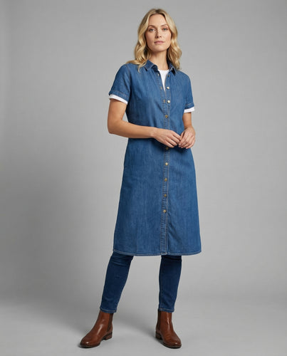 Damen Oversize Jeans Hemdblusenkleid