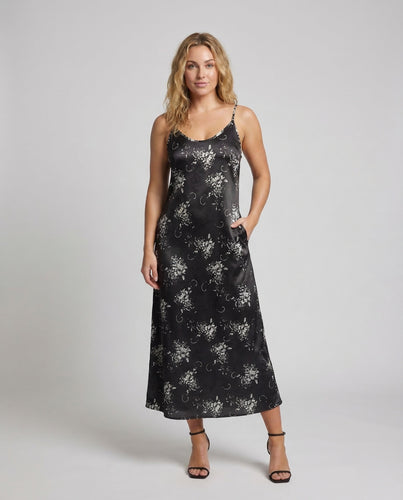 Damen Satin Slipkleid mit Blumenmuster