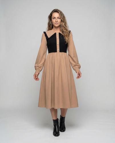 Damen Midikleid Rüschenkragen Empire
