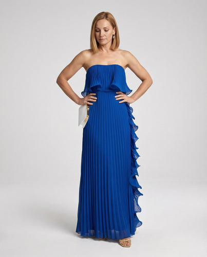 Damen Plissee Abendkleid schulterfrei